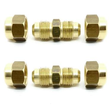 Imagem de Kit 2 União Niple Latão 1/4 Sae Tubo Cobre C/ Porcas - ALUMEGAS