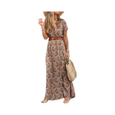 Imagem de Vestido Midi Retrô Com Decote Em V, Cintura Ajustada, Fenda Alta, Esta