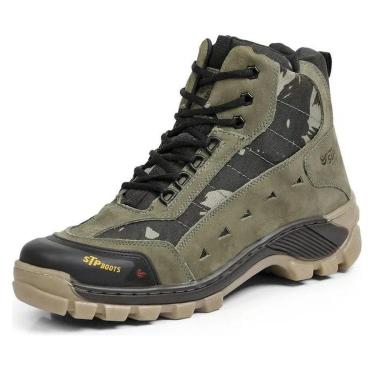 Imagem de Bota Masculina Coturno Estampa Militar Exercito Em Couro Ajuste Cadarço Sola Tratorada...