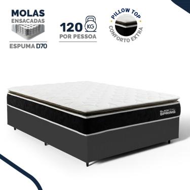 Imagem de Cama Box com Colchão de Molas Ensacadas Pillow Top Black Spring Topazio Casal 138cm