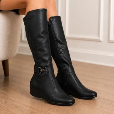 Imagem de Bota Feminina Cano Alto Salto Anabela Baixa Do 33 a 42 Piccadilly 1432