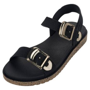 Imagem de Sandalia Feminina Casual Solado Cortiça Flatform Estilo Zaxy, Preto co