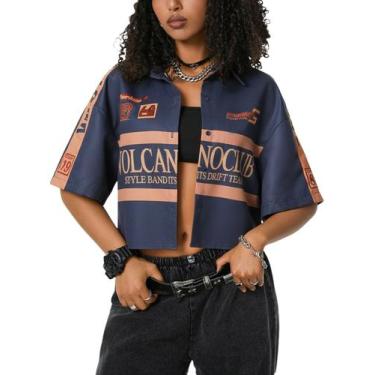 Imagem de Camisa feminina SOLY HUX, vintage, com botões, manga curta, azul