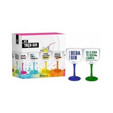 Imagem de Taca Gin C/2un Bicolor Economize Agua Beba Gin - Brasfoot