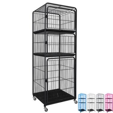 Imagem de Canil Gaiola Vertical Mega 3 Lugares Preto Cachorro Pet Tosa - Açomix