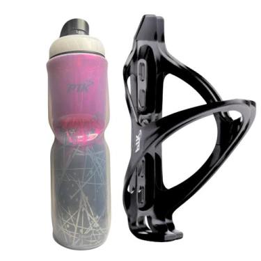 Imagem de Kit Caramanhola Térmica 700ml PTK + Suporte Nylon para Bike MTB Speed 