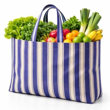 Imagem de Sacola de Feira Nylon Grande AZUL BEGE - 45cm x 35cm x 22cm Com alça d