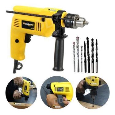 Imagem de Furadeira De Impacto 500W 3/8" 13mm Com Kit 7 Brocas Cor Amarelo 110v 