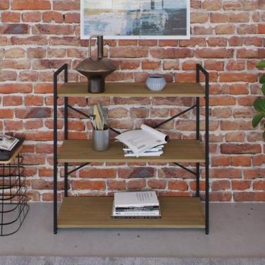 Imagem de Estante com 3 Prateleiras 84x80x33cm Yon Marrom/Vermont/Preto - Metali