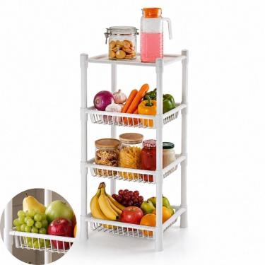 Imagem de Fruteira Chao Grande 4 Andares com 3 Cestos Organizadores Multiuso para Cozinha e Despensa Plástico Desmontável Espaçosa