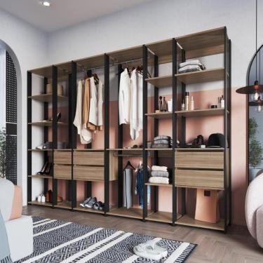Imagem de Guarda Roupa Closet Modulado CRPRO-CLO009 6 Gavetas 20 Prateleiras MDP 320CM Preto Multimóveis