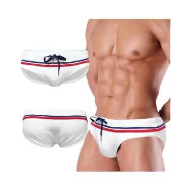 Imagem de Sunga Masculina De Cintura Baixa Com Listras E Retalhos Coloridos  Sho