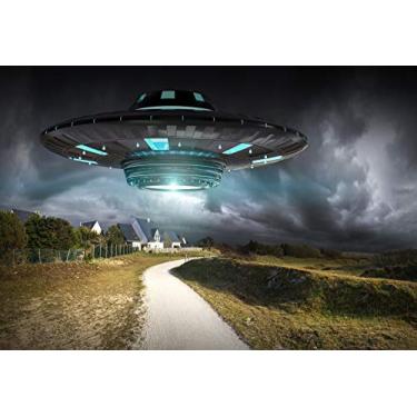 Imagem de Yeele Pano de fundo de OVNI de 10 x 2 pés de 1,5 m para fotografia ciência espaçonave alienígena imagens criança retrato cabine fotografia vinil estúdio vídeo adereços