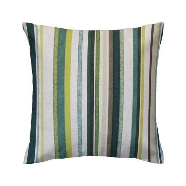 Imagem de Capa De Almofada Linho Listrado Verde Com Cru