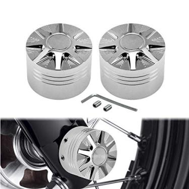 Imagem de HDBUBALUS Tampas de eixo dianteiro para porca de eixo adequado para Harley Sportster XL 1200 Dyna Softail Fat Boy Touring Street Road Electra Tri Glide 2 peças cromadas