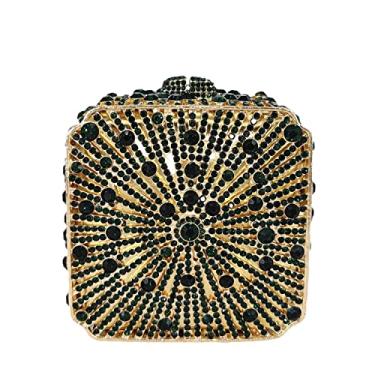 Imagem de Boutique De FGG Bolsa feminina de metal com cristal para noite, para casamento, noiva, strass, festa, mini, G - verde, Mini Square