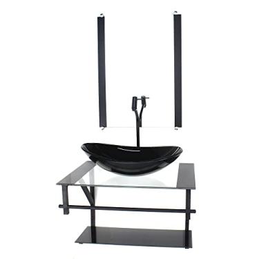 Imagem de GABINETE DE VIDRO PARA BANHEIRO 60CM AP CUBA OVAL PRETO COM TORNEIRA PRETA