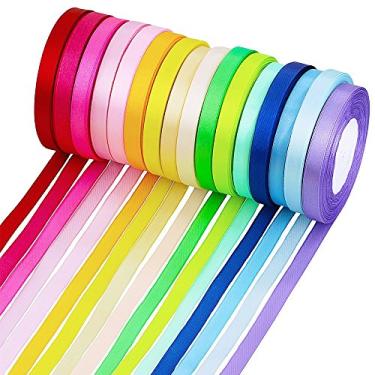 Imagem de Supla 16 Colours 400 Yard Fabric Ribbon Silk Satin Roll Satin Ribbon Rolls in 1cm Wide, 25 Yard/roll,16 rolls,Satin Ribbon Fabric Ribbon Embellish Ribbon Ribbon for Bows Crafts Gifts Party Wedding