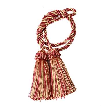 Imagem de Suporte de cortina de borla 1 peça fivela corda de poliéster artesanal bola pendurada decoração de franja para acessório de sala de estar, mix vermelho, 2 peças
