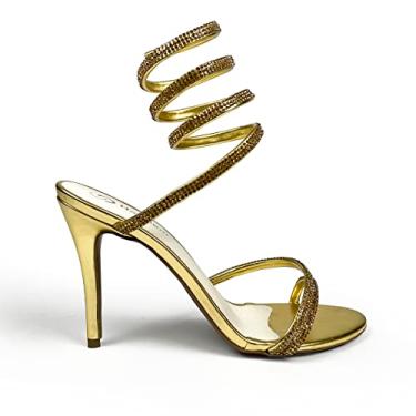 Imagem de Sandália Salto Fino Espiral Tendencia Luxo Cobra Peep Toe (Dourada, br_footwear_size_system, adult, numeric, numeric_37)
