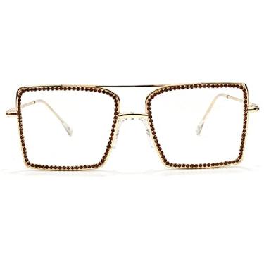 Imagem de Óculos de sol quadrados transparentes fashion armação de metal feminino óculos overize óculos masculinos armação óculos tons claros, ouro, diamante marrom, tamanho único