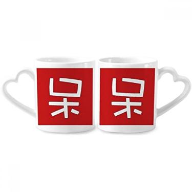 Imagem de Conjunto de canecas de porcelana para casal, personagem chinês, estagnado, chinês, com coração