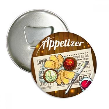 Imagem de Aperitivo fatia de pão abridor de garrafa de vinho ímã de geladeira emblema multifuncional