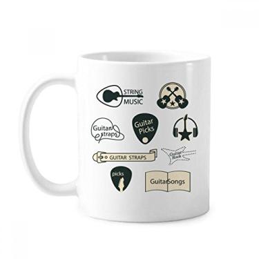 Imagem de Fone de ouvido guitarra instrumento musical padrão caneca cerâmica cerâmica café porcelana copo talheres
