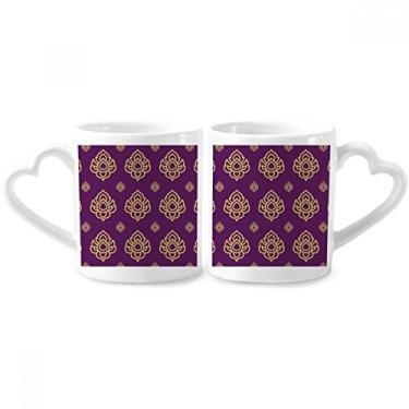 Imagem de Kingdom Golden Purple Art Illustration Conjunto de canecas de porcelana para casais, copo de cerâmica para amantes, alça de coração