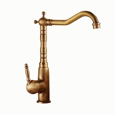 Imagem de LIDON Torneira de cozinha de latão retrô, torneira giratória de 360 graus para pia de banheiro, torneira de cozinha de alça única, torneiras de banheiro para pia 1 furo, B antigo (cor: antigo B)