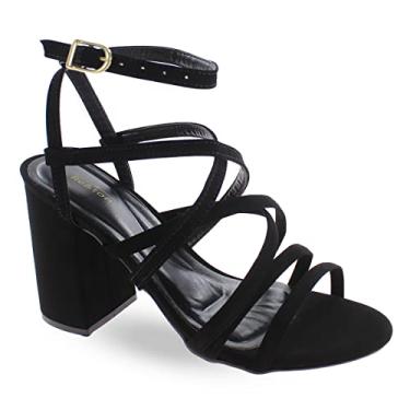 Imagem de Sandália Re&Ton Salto Grosso Confortável Feminina BL6 Cor:Preto;Tamanho:34