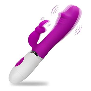 Imagem de Vibrador Feminino Coelho Estimulador Duplo Clitóris e Ponto G Sexual Silicone à Prova d'água (Roxo)