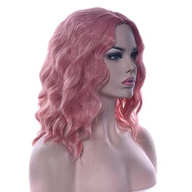 Imagem de IMISSU Perucas de cabelo curto afro encaracolado peruca cosplay fantasia de dia das bruxas chapéu de festa para mulheres (Rosa)