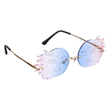 Imagem de KESYOO Óculos de sol sem aro armação para mulheres, moderno, sem moldura, óculos de polígono, acessório para fotos unissex, Roxa, 15.3x15x5.2cm