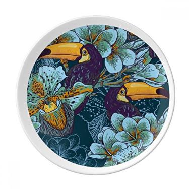 Imagem de Orquídea pássaro quadrado padrão contínuo placa decorativa de porcelana salver louça jantar prato