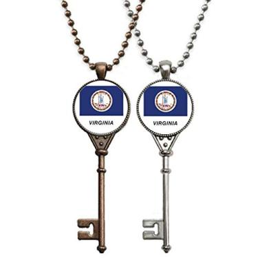 Imagem de OFFbb-USA Bandeira do Estado Americano Contorno Virginia Chaveiro Colar Pingente Joias Decoração Casal