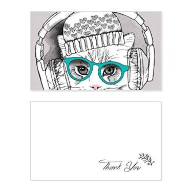 Imagem de Fone de ouvido chapéu de lã branco proteção de gato cartão de agradecimento aniversário aniversário saudação casamento agradecimento