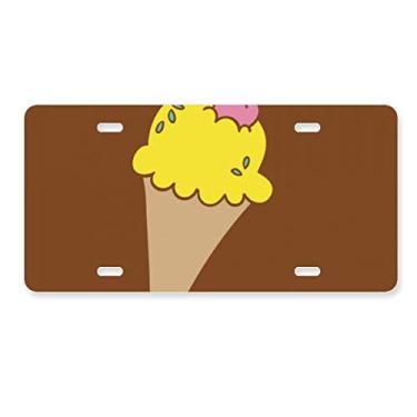 Imagem de DIYthinker Etiqueta de aço inoxidável para decoração de placa de licença com estampa de sorvete de cereja amarela