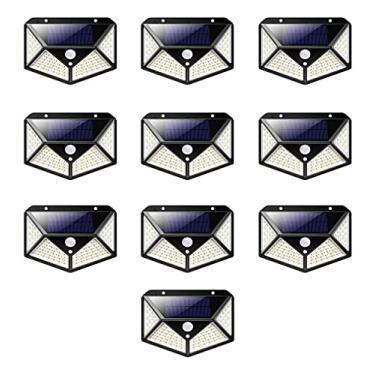 Imagem de Luminaria Solar 100 leds branco quente Sensor de Movimento Presença Kit 10 Uni 3 Funçoes Lampada Iluminaçao