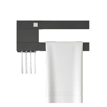 Imagem de Aquecedor De Toalhas Elétrico Com Temporizador Smart Portátil Escova de Dentes Prateleira Banheiros Hotel Montado Na Parede de Fibra de Carbono Secador Plug in Radiador,Black,420 * 183 * 67mm
