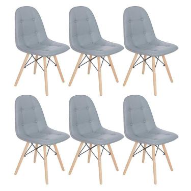 Imagem de Kit 6 cadeiras estofadas Charles Eames Eiffel Botonê com pés de madeira clara