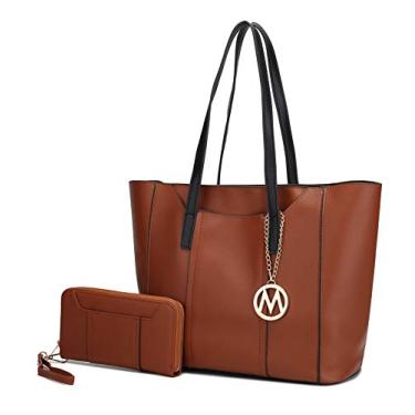 Imagem de Conjunto MKF Bolsa de ombro para mulheres e bolsa de carteira: bolsa de mão de couro PU, Nikkita Cognac Brown, Large