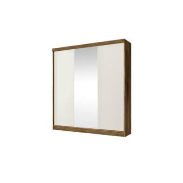 Imagem de Roupeiro/Armário/Guarda Roupas OM 2.25m Com Portas de Correr e Espelho na Porta Central Amplo Espaço Interno Com 4 Gavetas Cor Jequitiba/Off White