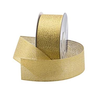 Imagem de Fita de tecido metálico (brilhante) para decoração floral e artesanal, rolo de 25 jardas (carretel de 75 pés) da Royal Imports, Dourado, 1-1/2 Inch, 1