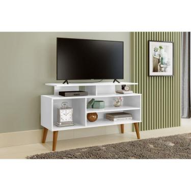 Imagem de Rack para TV até 42 Polegadas Pés Madeira Retrô Lyon Carmolar Branco