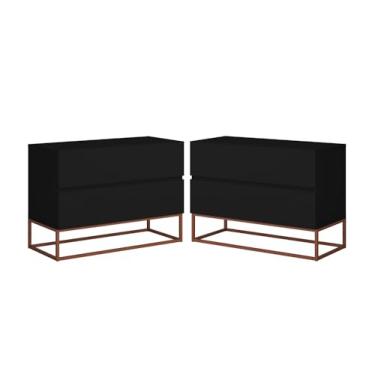 Imagem de Casa Detalhe, Kit 2 Mesa Lateral Cabeceira Criado Eros 60cm Estilo Industrial com Base De Ferro Preto/Cobre