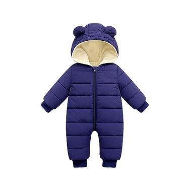 Imagem de Macacão infantil de inverno para meninas meninos manga longa com capuz algodão 1 peça roupa de rastejamento 0 a 18 (azul, 6-12 meses)