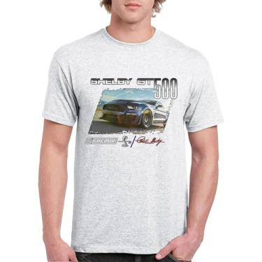 Imagem de Camiseta masculina 2022 Shelby GT500 Signature Mustang Racing Cobra GT 500 Muscle Car Performance Powered by Ford, Cinza-claro, G