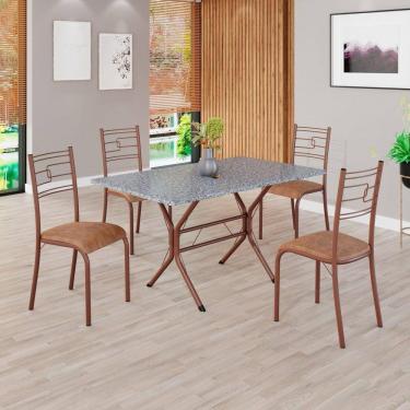 Imagem de Conjunto Sala de Jantar Mesa Retangular 120x75cm Tampo Granito Ocre 4 Cadeiras Paraty C. Marrom / Marrom