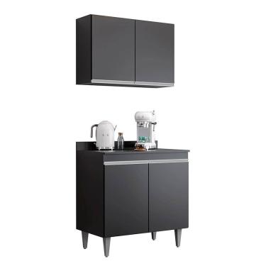 Imagem de Kit Balcão Cooktop e Armário Isis 80cm C/ Tampo Preto - Vallisa Decor